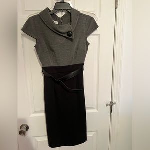 Belted Gray and Black Dress